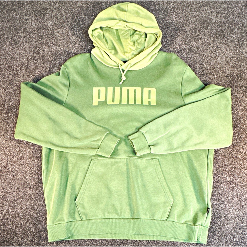 PUMA Men's Pullover Hoodie Graphic Print Pockets Green Logo XL Regular (A1210)